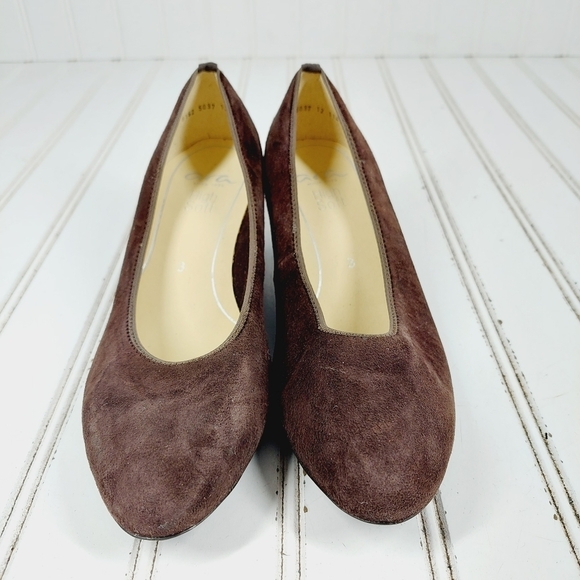 Ara Brown Suede Soft High Casual Slip On Block Heels K413 - Picture 3 of 11